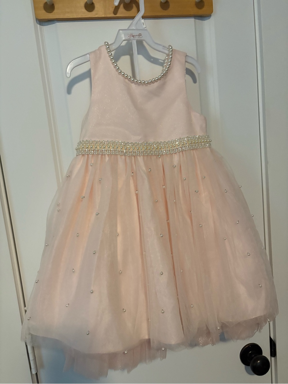 Girls' Pink Pearl-Trim Formal Tulle Dress